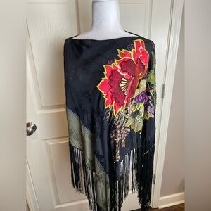 ETRO SILK beaded floral CAPE poncho